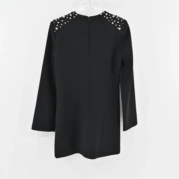 ZARA Studded Dress Size M Black Long Sleeve Shoulder Detail Mini Elevated Chic - Picture 3 of 12